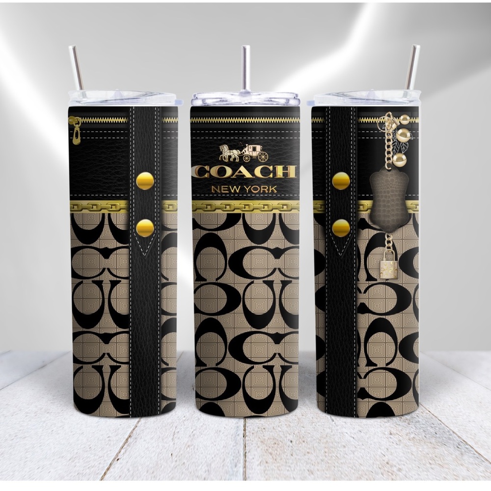Black and Gold Tumbler with Straw